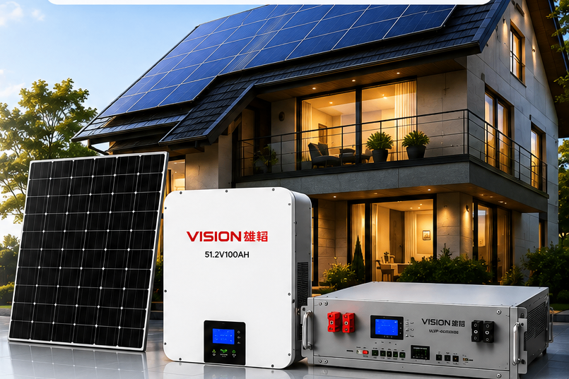 Solar installation with Vision lithium battery on luxury residential villa